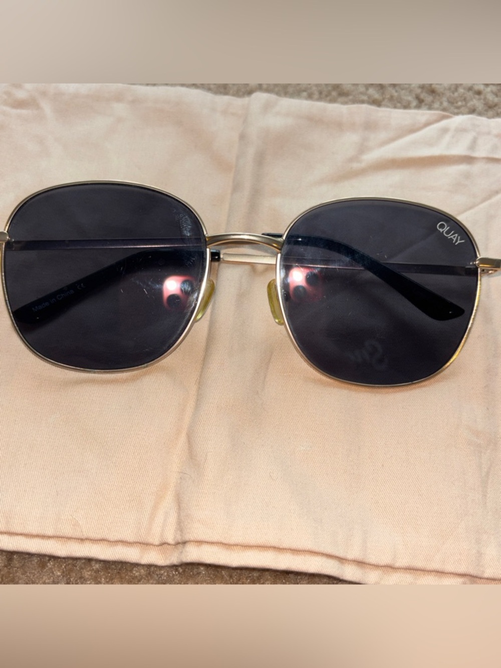 Quay Australia Gold Frame Black Lenses Women's Sunglasses